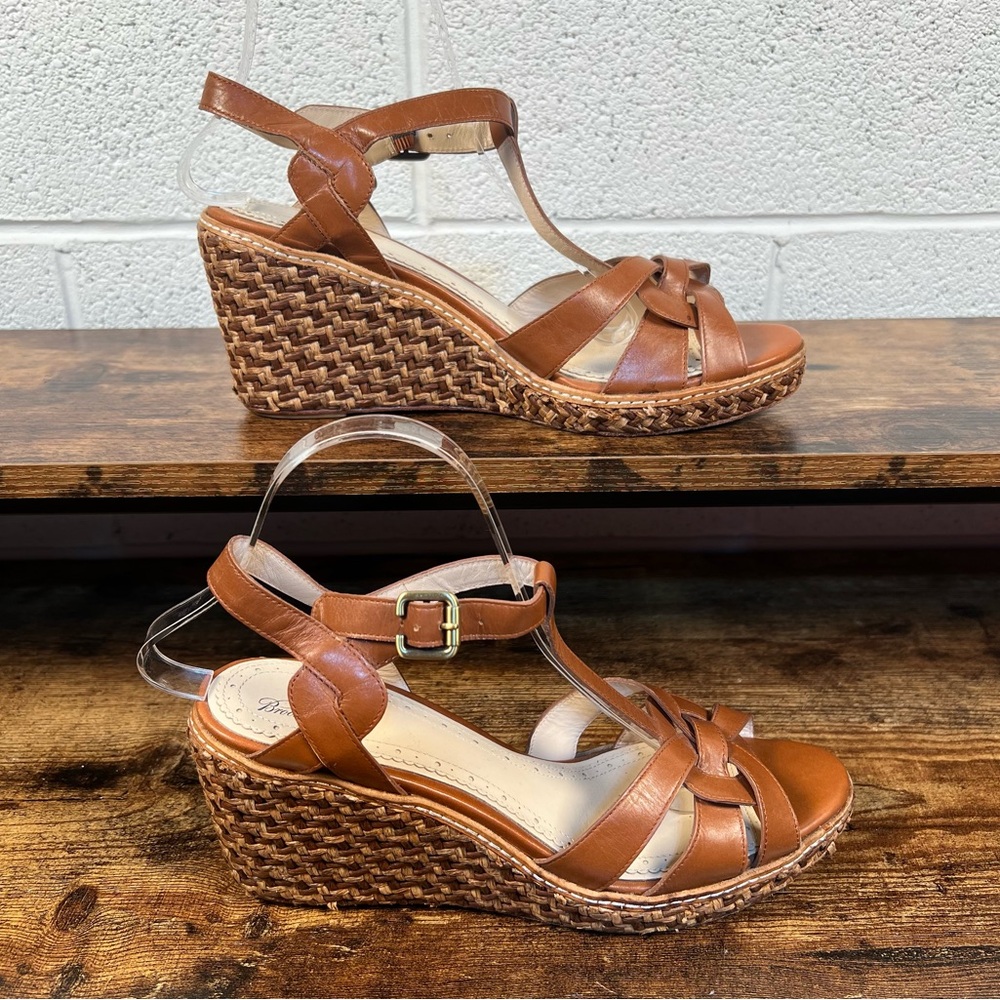 Brooks Brothers Espadrille Wedge‎ Sandals Brown Leather Casual women's 9